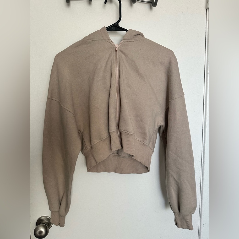 Tan cropped Hooded Sweatshirt